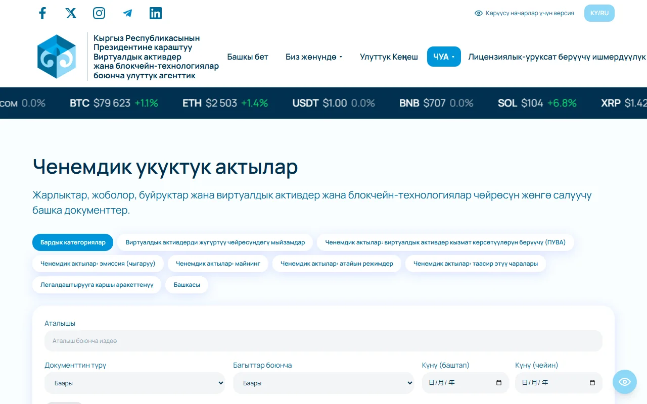 ВАУА: виртуалдык активдер боюнча ченемдик укуктук актылар