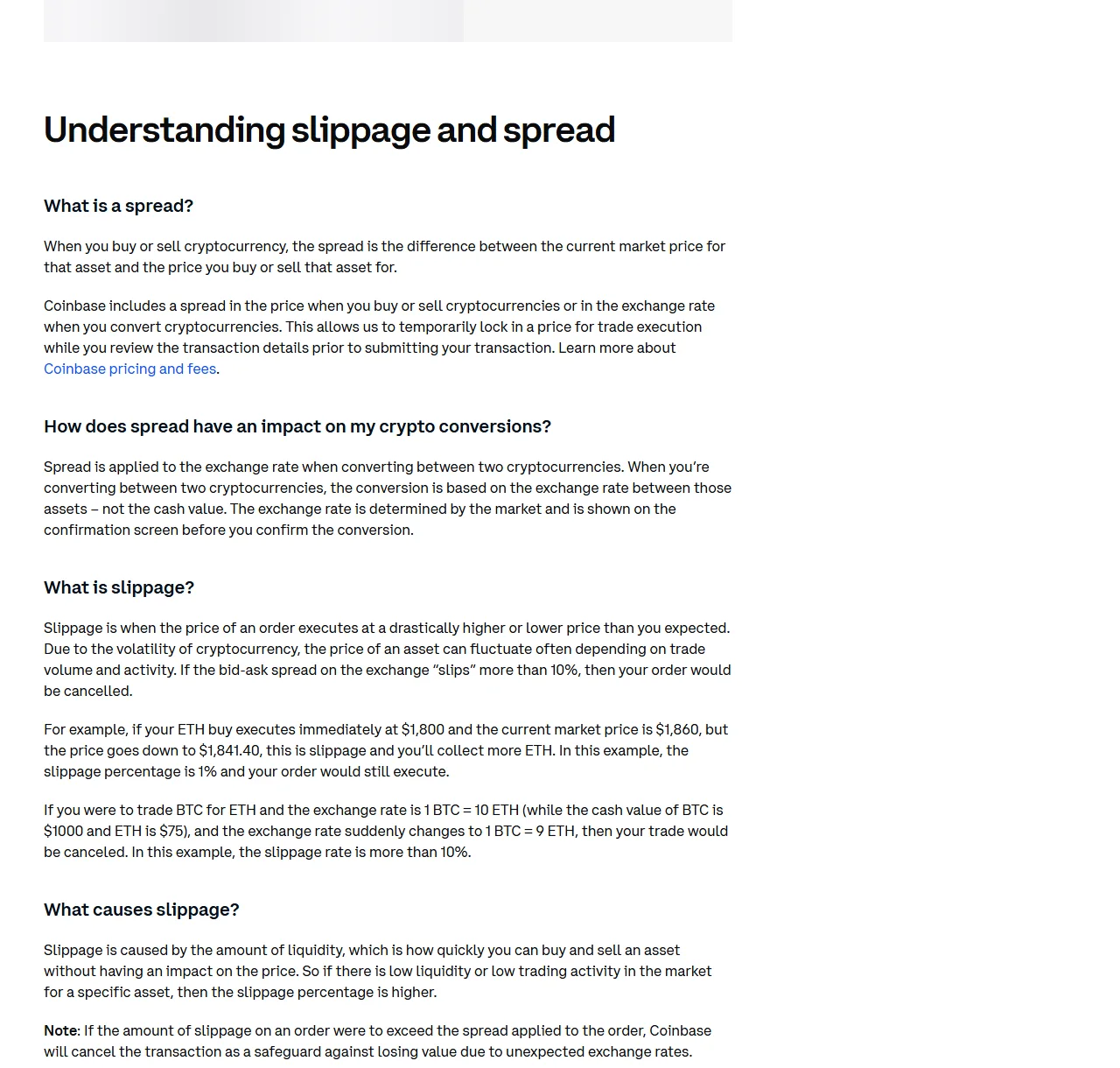 Coinbase расмий барагы платформа баа сунушундагы spread менен аткарылган баанын күтүлгөн баадан четтөөсүн түшүндүрөт