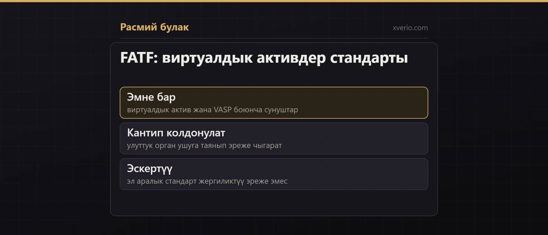 FATF: виртуалдык активдер жана VASP боюнча стандарттар жана жаңыртуулар